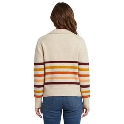 Womens Bobeau Long Sleeve Stripe Spread Collar Sweater - Oatmeal
