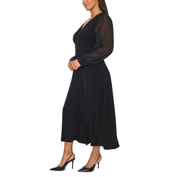 Plus Size MSK Long Rhinestone Sleeve V-Neck Midi Dress