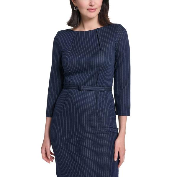 Womens Calvin Klein 3/4 Sleeve Pinstripe Sheath Dress