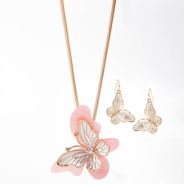 Ashley Cooper(tm) Pink Acrylic Butterfly Pendant & Earring Set - image 