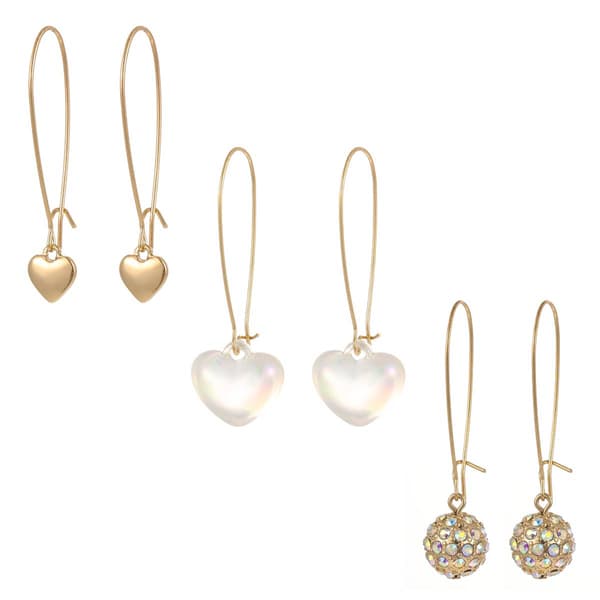 Ashley Gold-Tone Heart Crystal Earring Trio - image 
