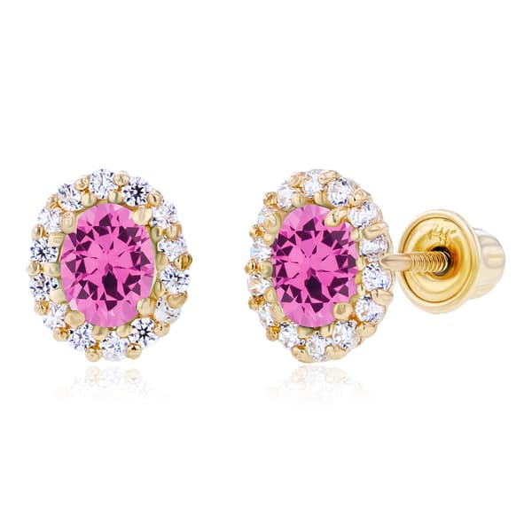 Gemstone Classics(tm) Yellow Gold Pink Sapphire Oval Earrings - image 