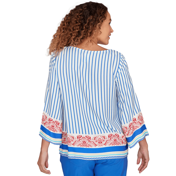 Womens Ruby Rd. Set Sail 3/4 Sleeve Stripe Scarf Blouse