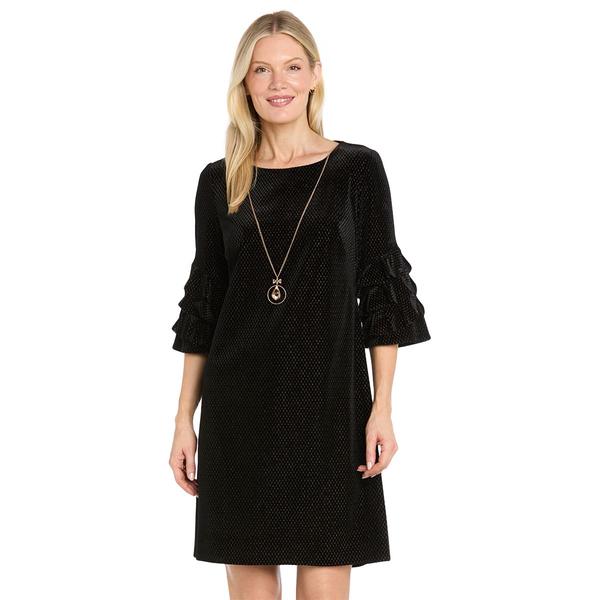 Womens R&M Richards Tier Sleeve Velvet Dress with Necklace - image 