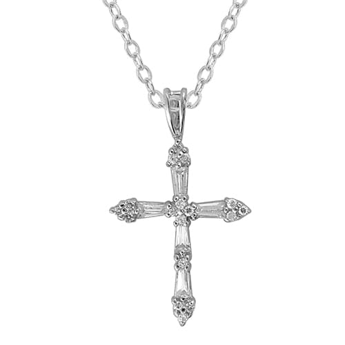Silver Plated Baguette Cross Pendant Necklace - image 
