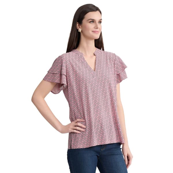 Petite Jones New York Short Double Flutter Sleeve Floral Blouse