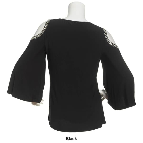 MSK Cold Shoulder Rhinestone Trim Keyhole Blouse