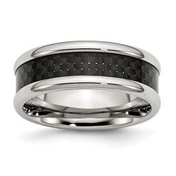 Mens Gentlemens Classics(tm) Polished Black Carbon Fiber Inlay Band