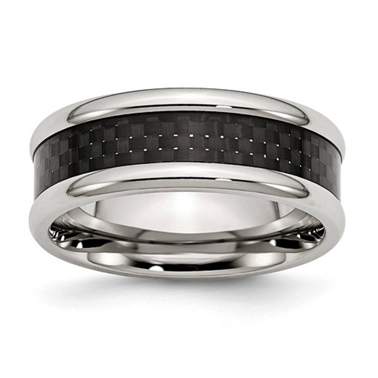 Mens Gentlemens Classics(tm) Polished Black Carbon Fiber Inlay Band
