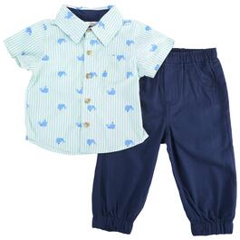 Baby Boy &#40;3-9M&#41; Little Beginnings&#40;R&#41; Whale Button Up & Joggers Set