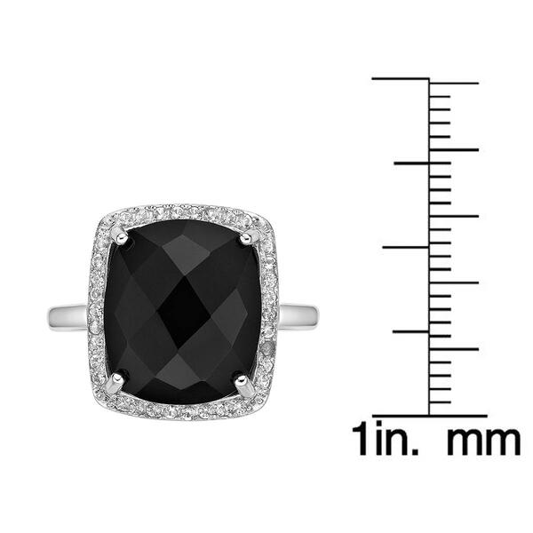 Gemminded Sterling Silver Cushion Onyx & White Topaz Ring