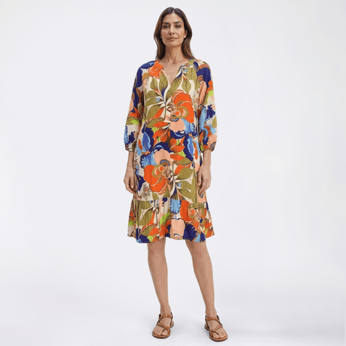 Womens Mlle Gabrielle 3/4 Sleeve Floral Ruffle Hem Shift Dress - image 