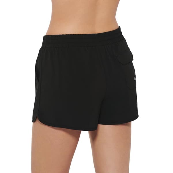 Womens Christina Blue Solid Woven Swim Shorts w/Full Panty