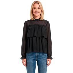 Womens BB Dakota Solid Long Sleeve Ruffle Neck Blouse