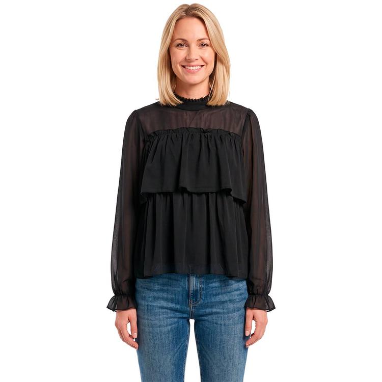 Womens BB Dakota Solid Long Sleeve Ruffle Neck Blouse