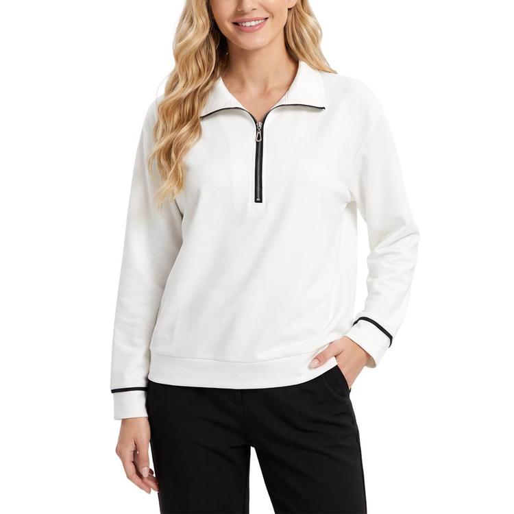 Womens NY Collection Pullon Tipped Scuba Half Zip
