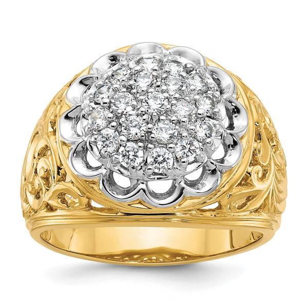 Mens Diamond Classics(tm) 10kt. Two-Tone Diamond Flower Cluster Ring - image 