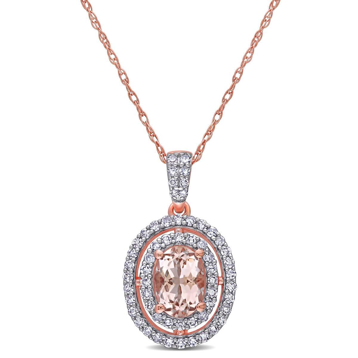 Gemstone Classics™ 14kt. Rose Gold Double Halo Pendant