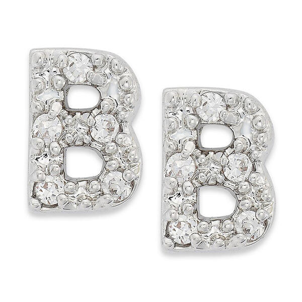 Sterling Silver Cubic Zirconia B Initial Stud Earrings - image 