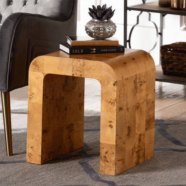 bali & pari Revelle Natural Light Mappa Real Burl Wood End Table