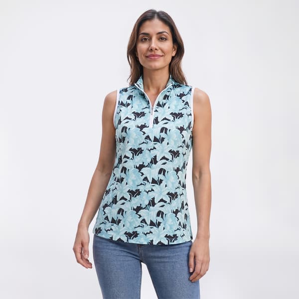 Womens Court Haley Sleeveless Zip Front Tropical Polo - image 