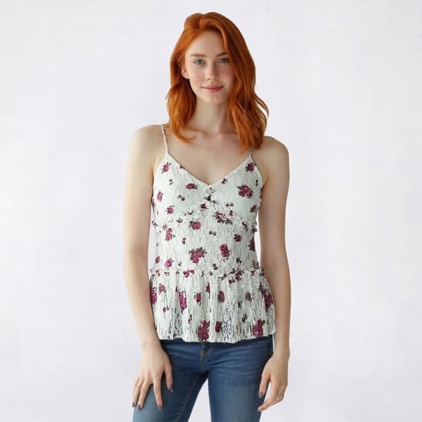Juniors Madden Girl Floral Lace Peasant Camisole - image 