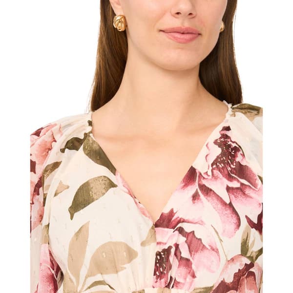 Womens MSK Long Sleeve V Neck Floral Chiffon Midi Dress