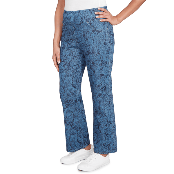 Womens Ruby Rd. Indigo Go Paisley Stretch Denim Pull-On Jeans