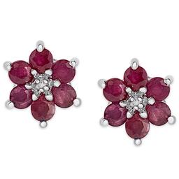 Gianni Argento Lab Grown Ruby Flower Stud Earrings