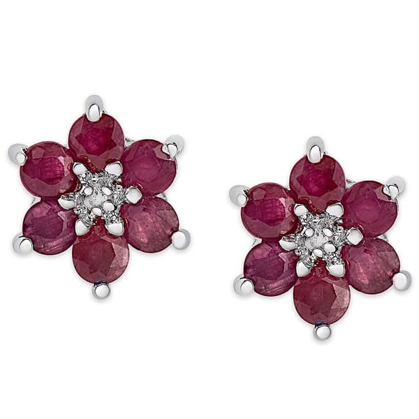 Gianni Argento Lab Grown Ruby Flower Stud Earrings - image 