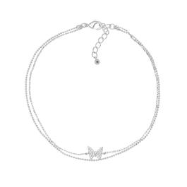 Barefootsies Cubic Zirconia Butterfly Double Chain Anklet