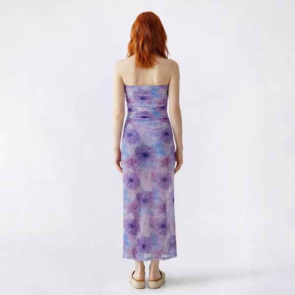 Juniors Madden Girl Floral Mesh Ruch Tube Maxi Dress - Purple