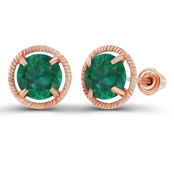 Gemstone Classics&#40;tm&#41; 14kt. Rose Gold Emerald Halo Earrings - image 