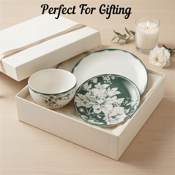 222 Fifth Brittany Stoneware Dinnerware Set 12pc. Sage Floral