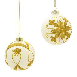 Kurt Adler 80mm White Balls w/ Gold Beads 6pc. Set