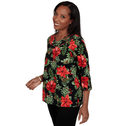 Womens Alfred Dunner Classics 3/4 Sleeve Poinsettia Blouse
