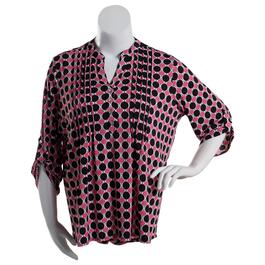 Plus Size Notations Puff Print 3/4 Sleeve ITY Pleat Henley Top