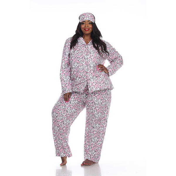 Plus Size White Mark 3pc. Grey Cheetah Pajama Set - image 
