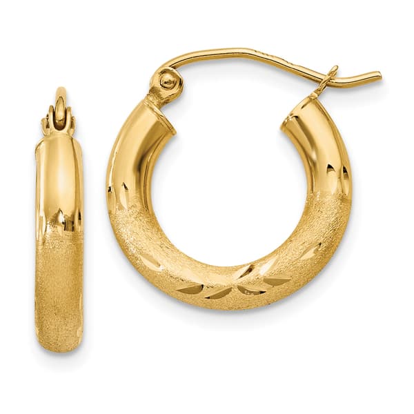 Gold Classics&#40;tm&#41; 14kt. Satin Diamond Cut 16mm Hoop Earrings - image 