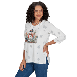 Womens Alfred Dunner Classics Shimmering Snowman Tee