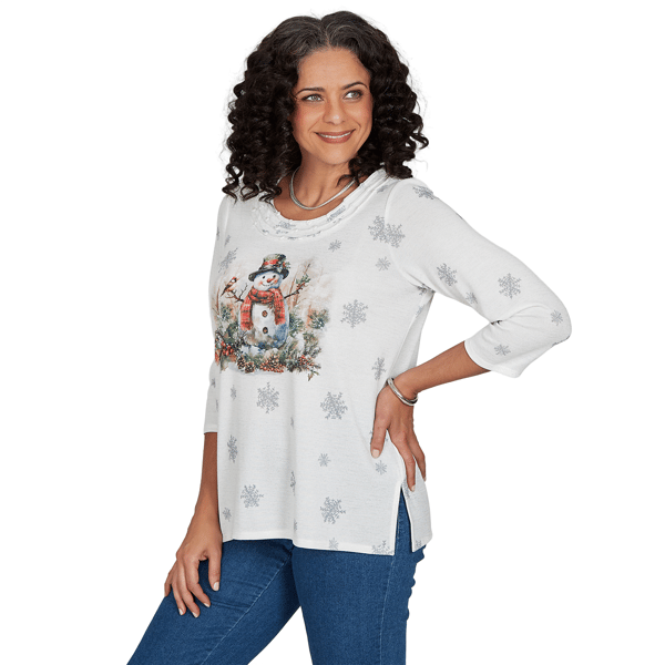 Womens Alfred Dunner Classics Shimmering Snowman Tee