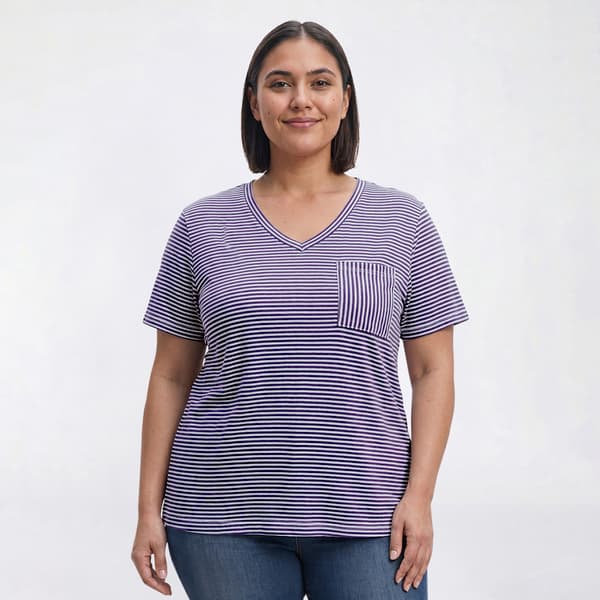Plus Size Hasting & Smith Short Sleeve Stripe Pocket V Neck Tee - image 