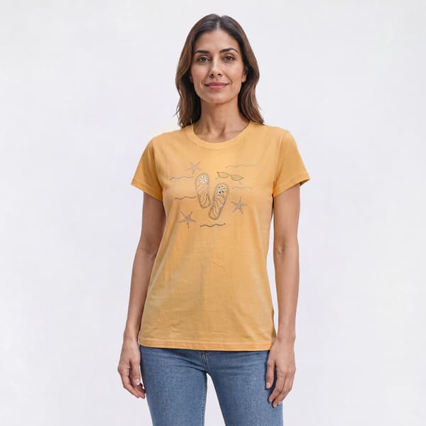 Womens Top Stitch By Morning Sun Flip Flop Stars & Glasses Tee - image 