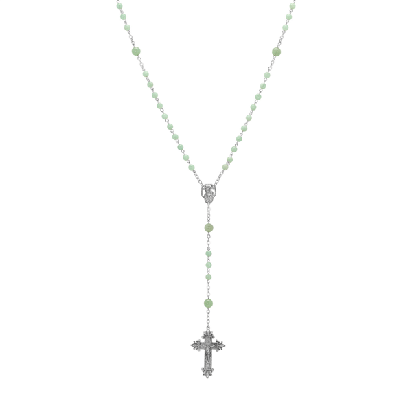 Symbols of Faith Silver-tone Beaded Crucifix Rosary - Green - image 