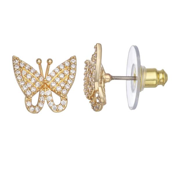 Napier Gold-Tone Crystal Butterfly Stud Post Earrings - image 