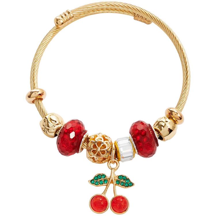 Ashley Gold Plated Charm Bracelet w/ Beads & Cherry Charm