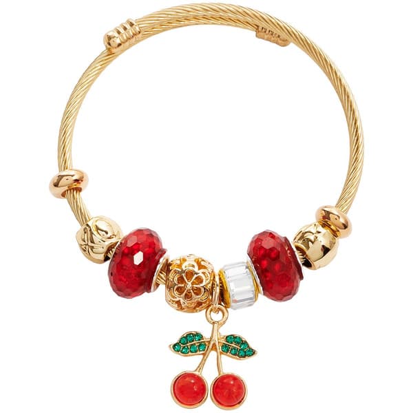 Ashley Gold Plated Charm Bracelet w/ Beads & Cherry Charm - image 