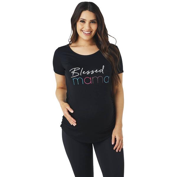 Womens Due Time Short Sleeve Blessed Mama Slogan Maternity Top - image 