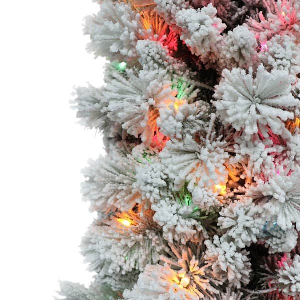 Puleo International 7.5ft. Pre-Lit Flocked Christmas Pine Tree