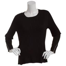 Womens Retrology Allover Rib Crew Neck Zipper Sleeve Sweater